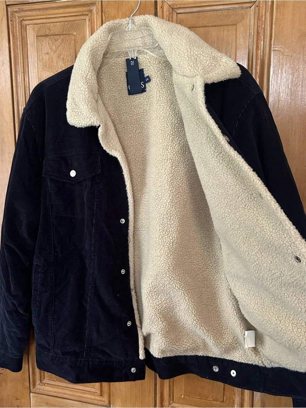 Chaps Jacket Mens Large Navy Blue Corduroy Trucker Sherpa Fleece Lined L